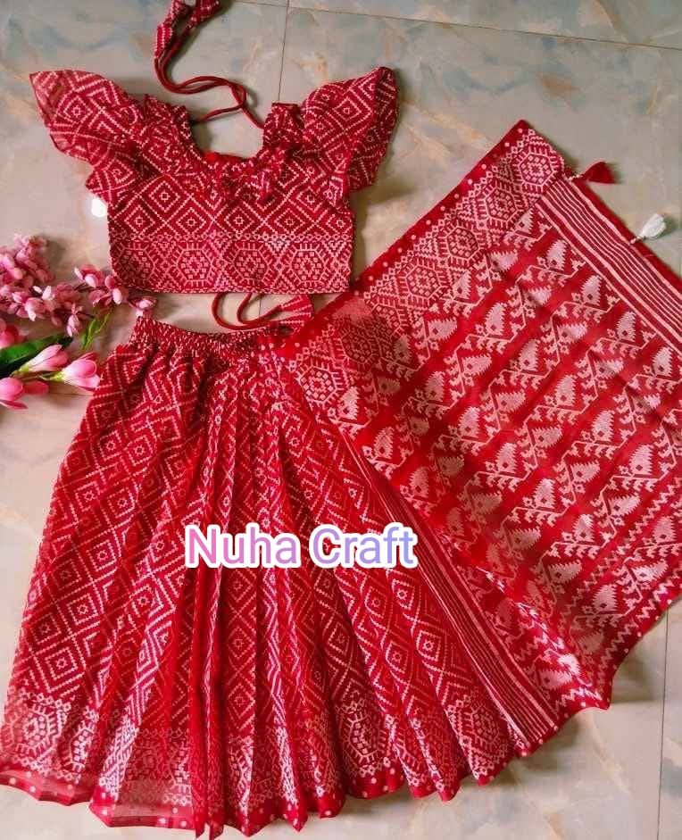 সুতি গ্লিটার প্রিন্ট এর শাড়ি Red