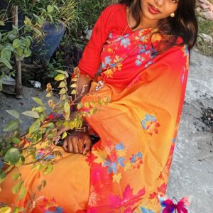 চান্দেরি সিল্ক - ডিজিটাল প্রিন্ট -রেডিশাড়ি