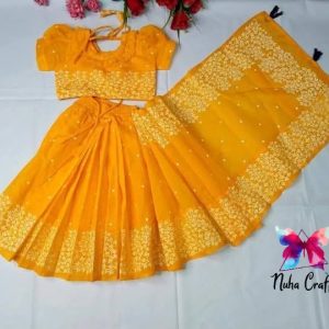 হাফ সিল্ক - ব্লক প্রিন্ট -রেডিশাড়ি (হলুদ)